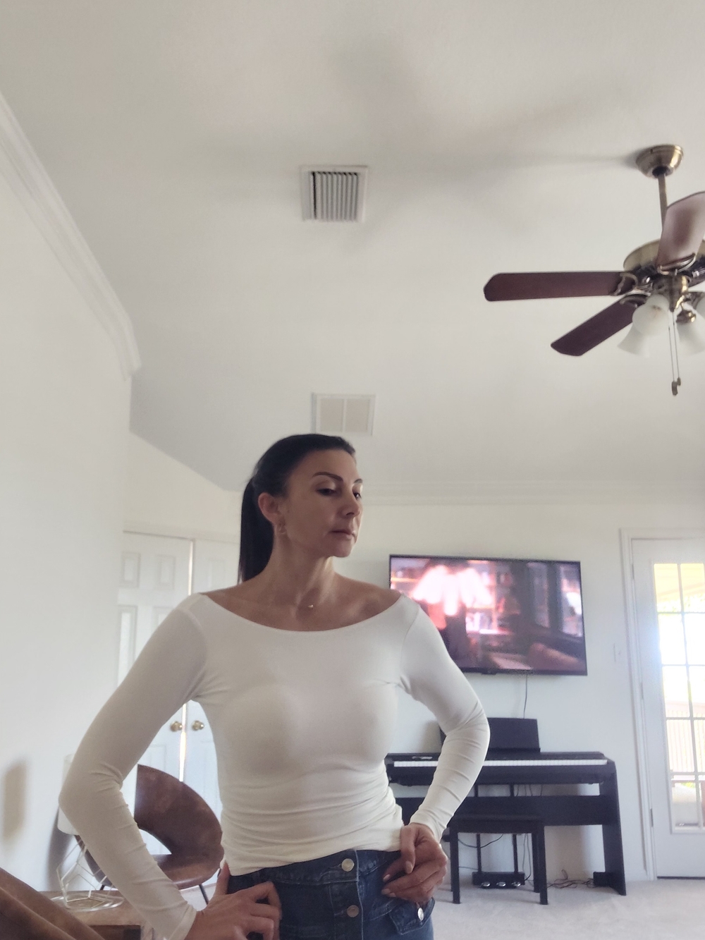 White Long Sleeve Boatneck Top